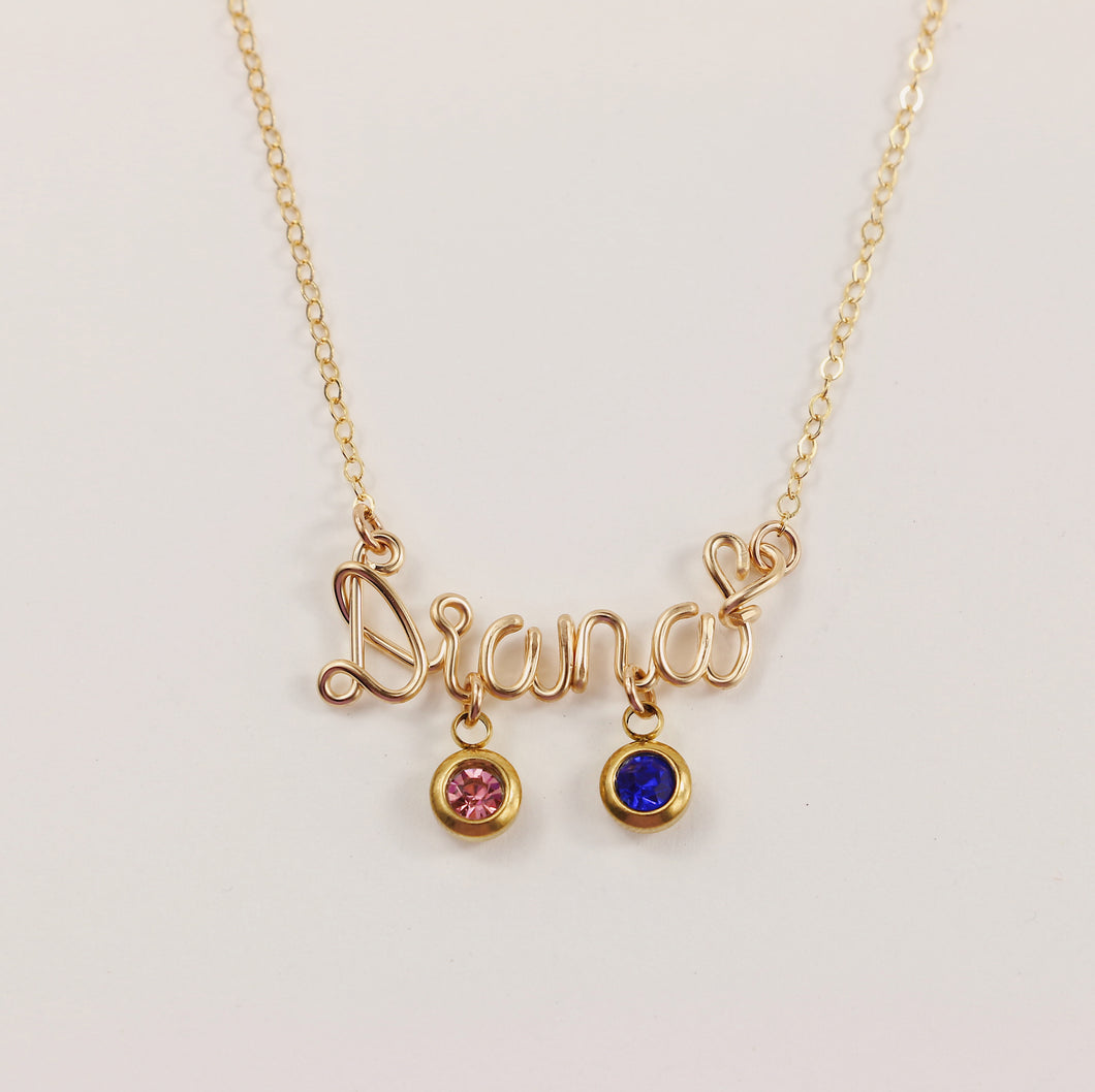 Personalized Name Necklace With Two Birthstones