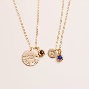 Mama Bear and Me Necklace Set with Birthstone