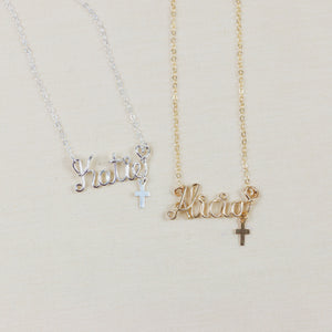 Personalized Name Necklace with Cross Charm