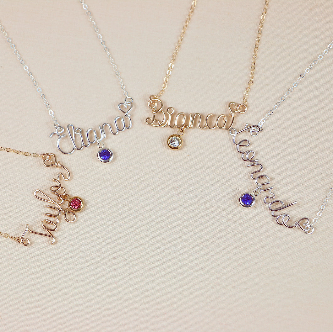 Personalized Name Necklace with one Birthstone