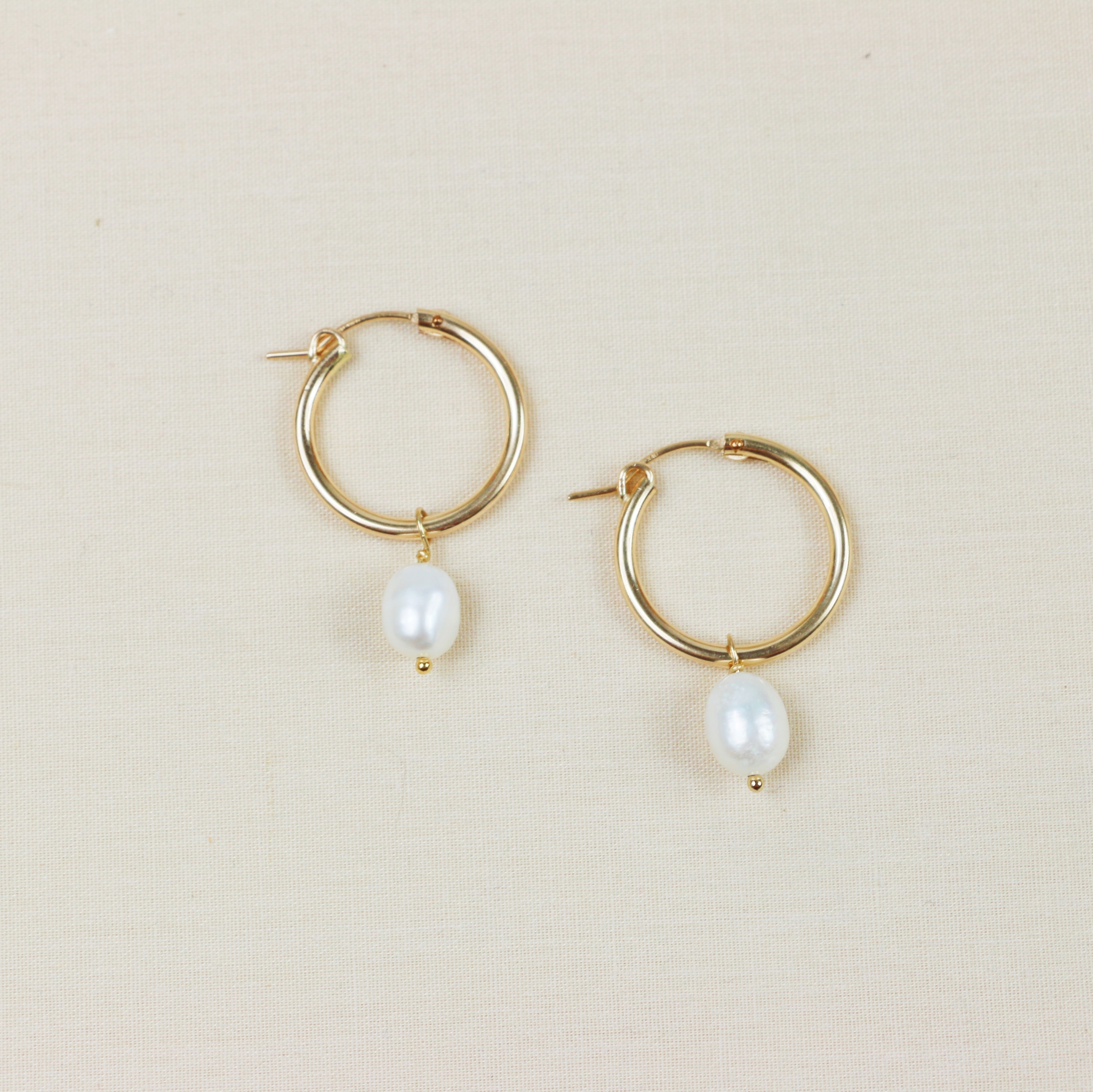 Gold hoop earring hot sale with pearl