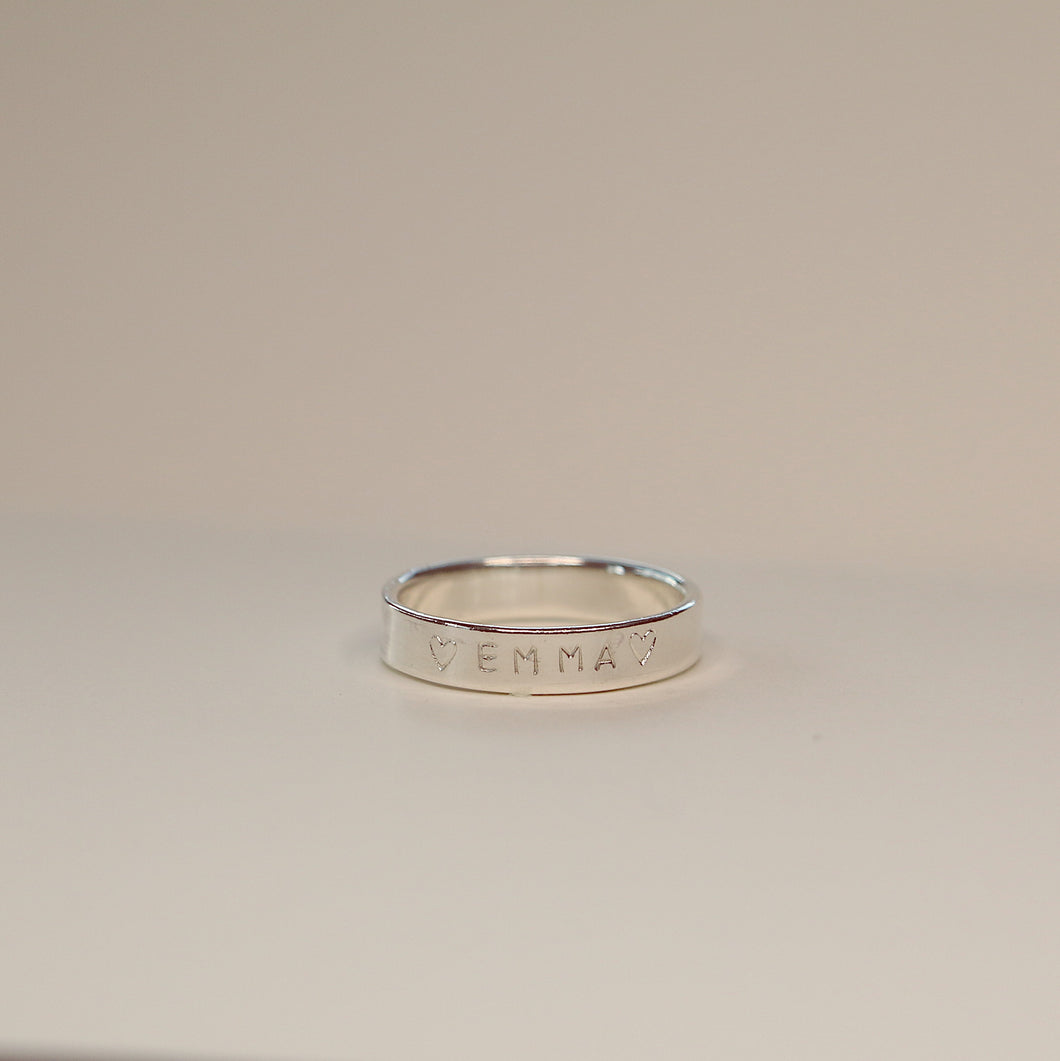 Personalized Hand Stamped Ring - Thin Band Ring