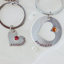 Load image into Gallery viewer, Personalized Couple Keychains with Birthstones (2 Keychains)
