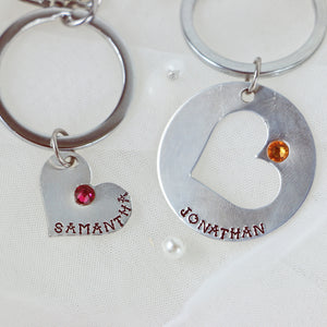Personalized Couple Keychains with Birthstones (2 Keychains)